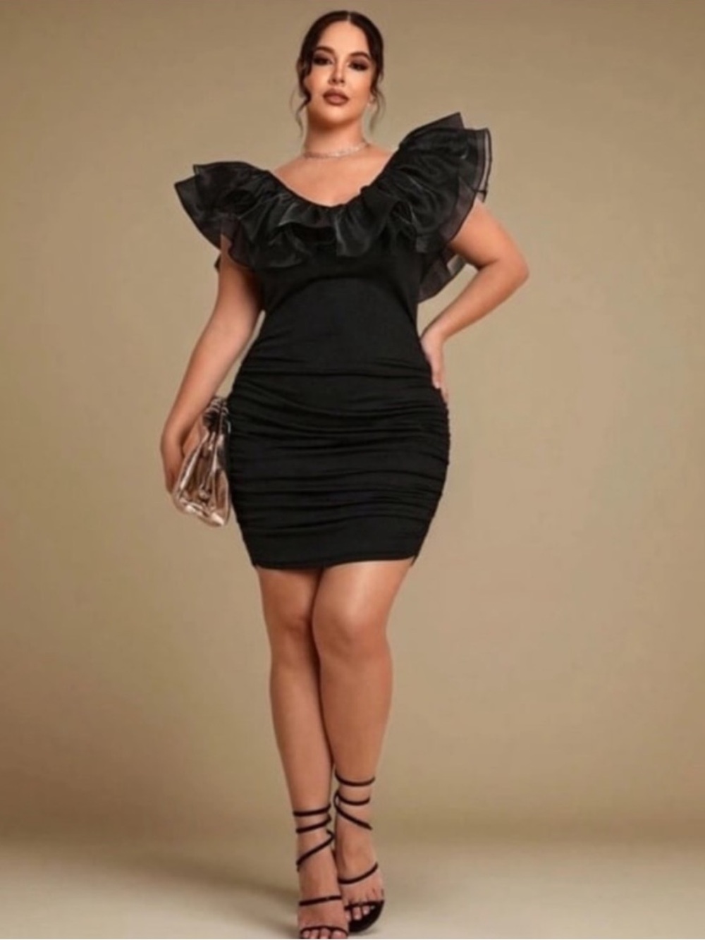 Black Ruffle Off-Shoulder Bodycon Dress - Picture 5 of 11
